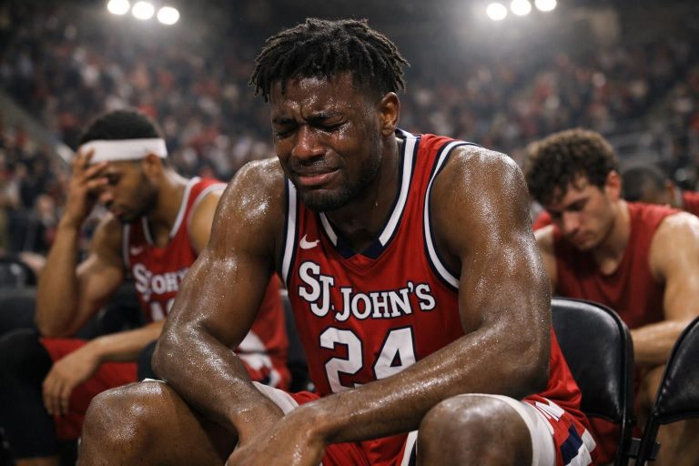découvrez l'émotion de zuby ejiofor, la star du basketball de st. john's, en larmes après la défaite des red storm dans un match intense.