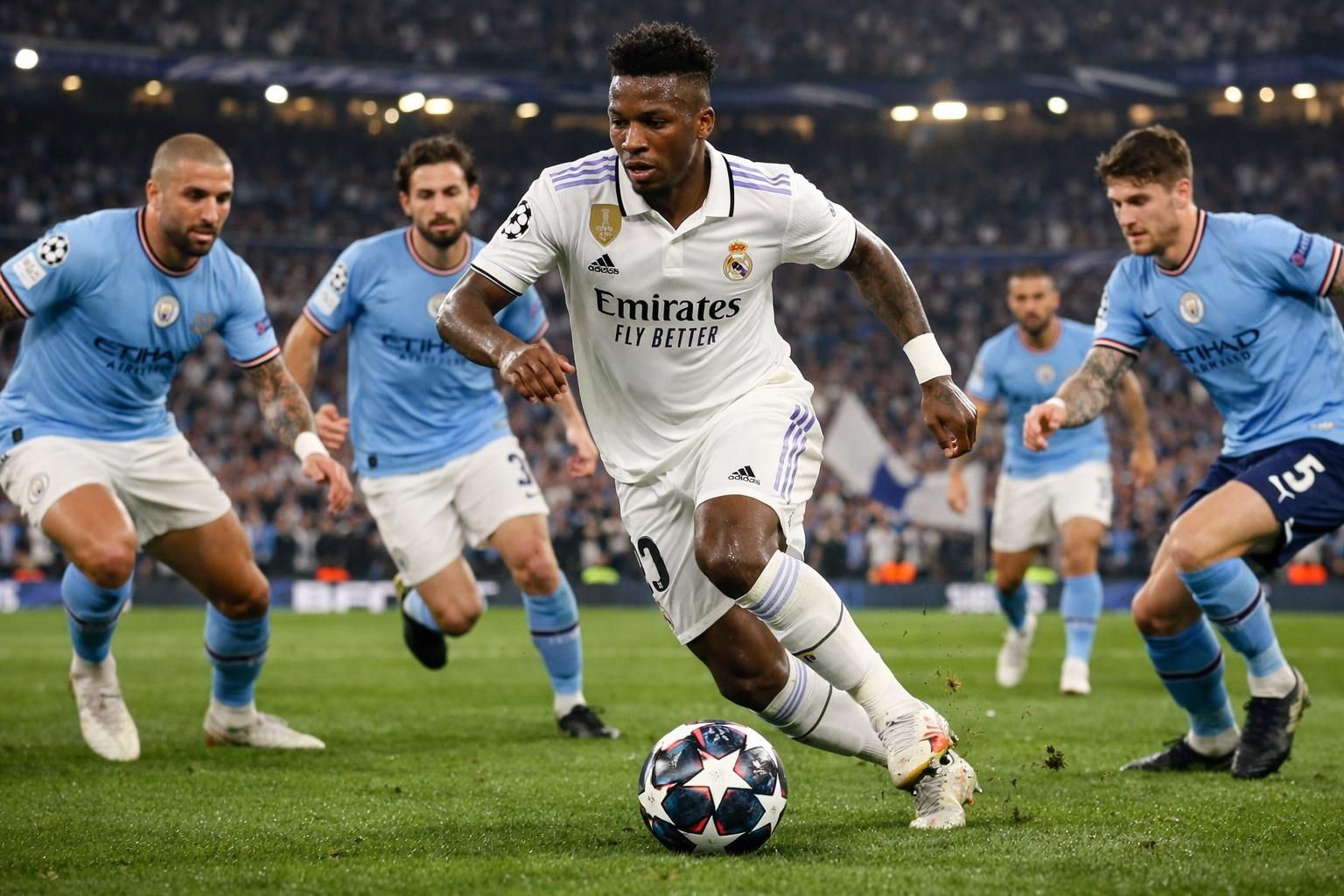 revivez la victoire convaincante du real madrid contre manchester city (2-1, 5-1 au total) grâce à une performance exceptionnelle de vinicius qui a mené les merengues vers la victoire.