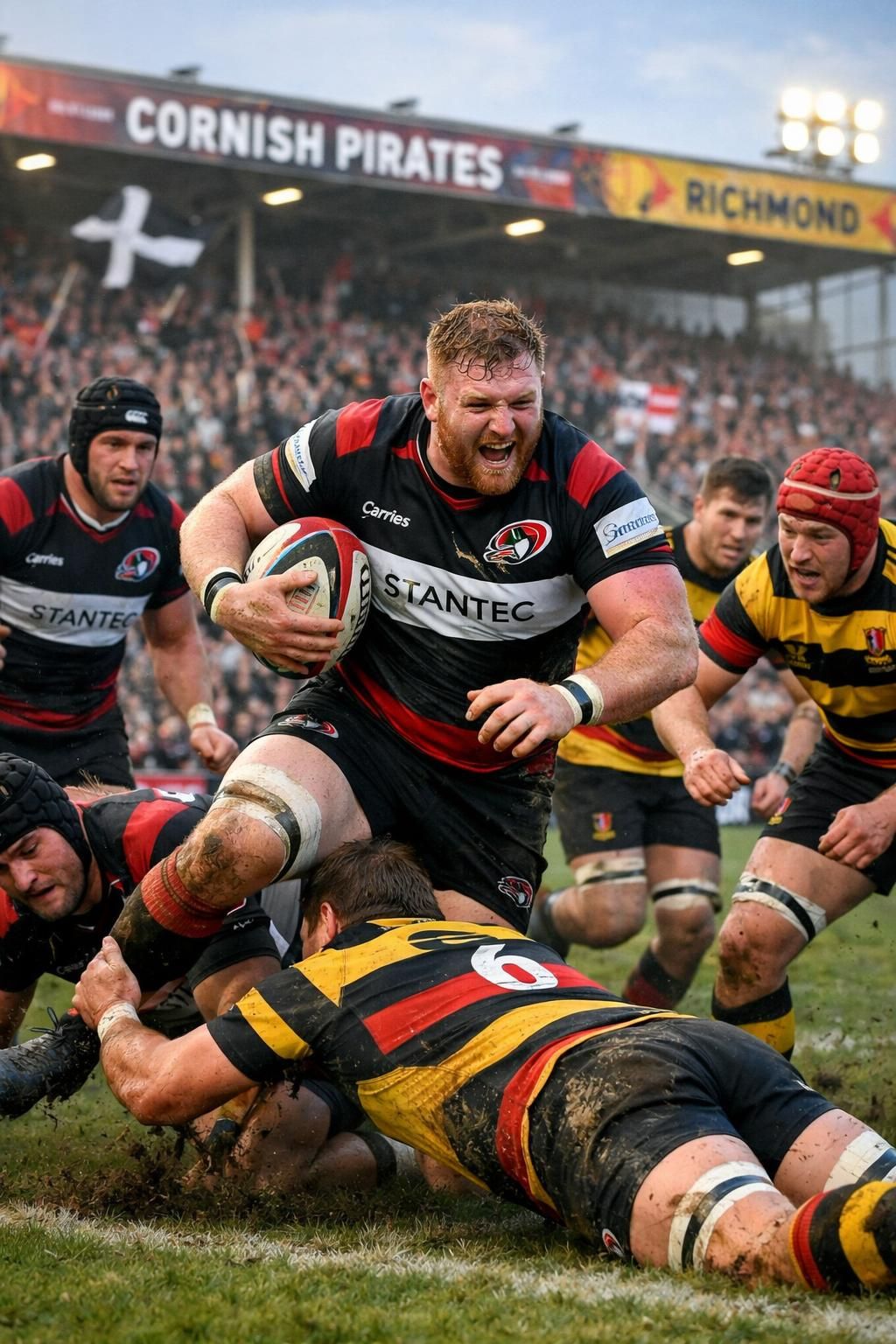 découvrez le retour triomphal de stevens et la victoire écrasante des cornish pirates contre richmond dans un match spectaculaire.