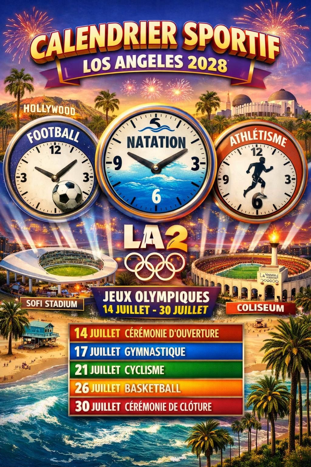 découvrez le calendrier complet des jeux olympiques 2028 avec les horaires quotidiens de toutes les compétitions pour ne rien manquer des événements sportifs majeurs.