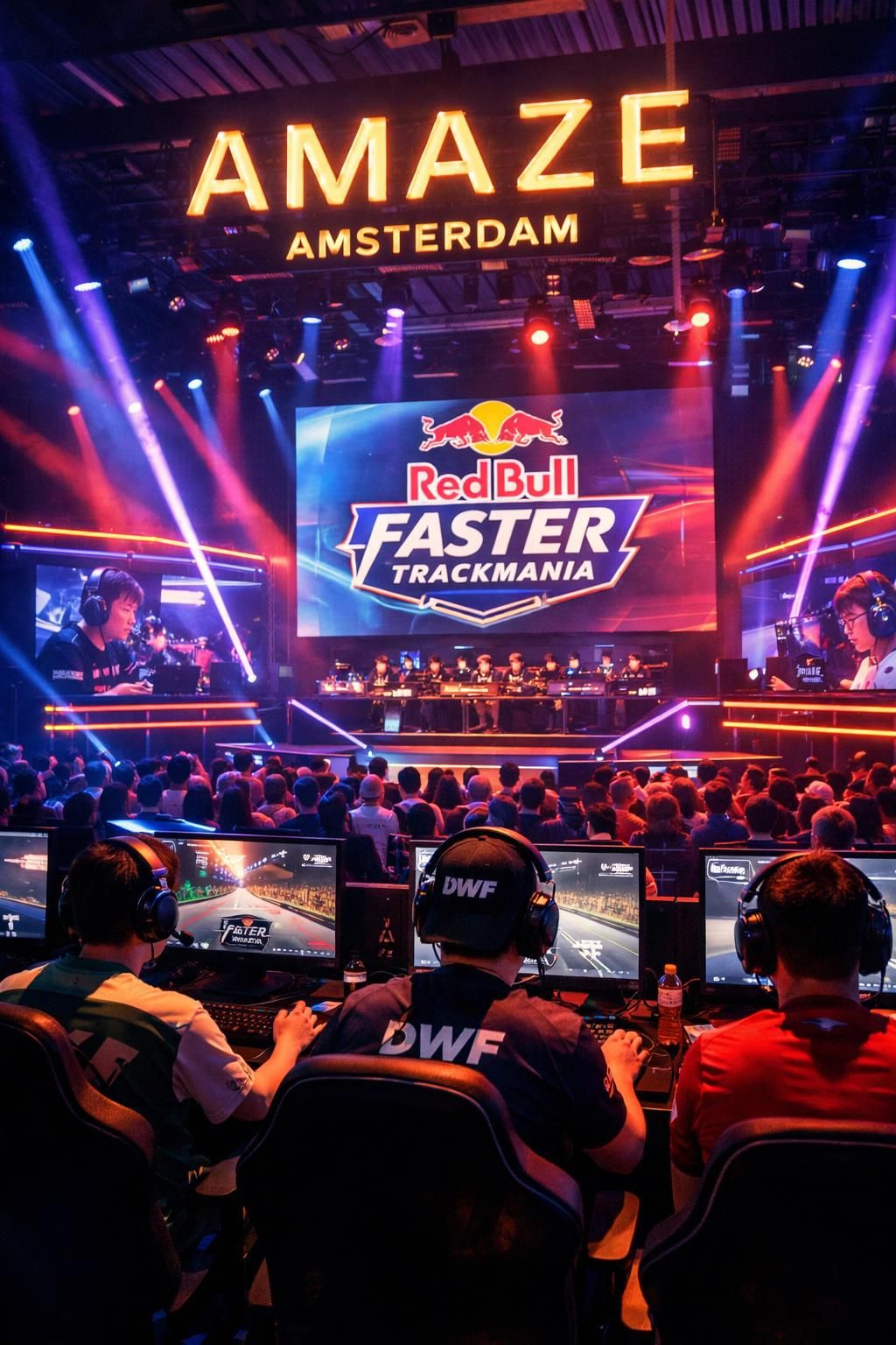 red bull faster arrive à amsterdam pour le tournoi trackmania, réunissant les meilleurs joueurs pour une compétition intense et pleine d'adrénaline.