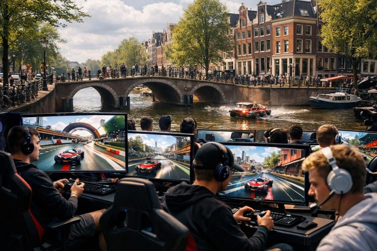 red bull faster arrive à amsterdam pour accueillir le tournoi trackmania, une compétition intense réunissant les meilleurs joueurs de la célèbre course en ligne.