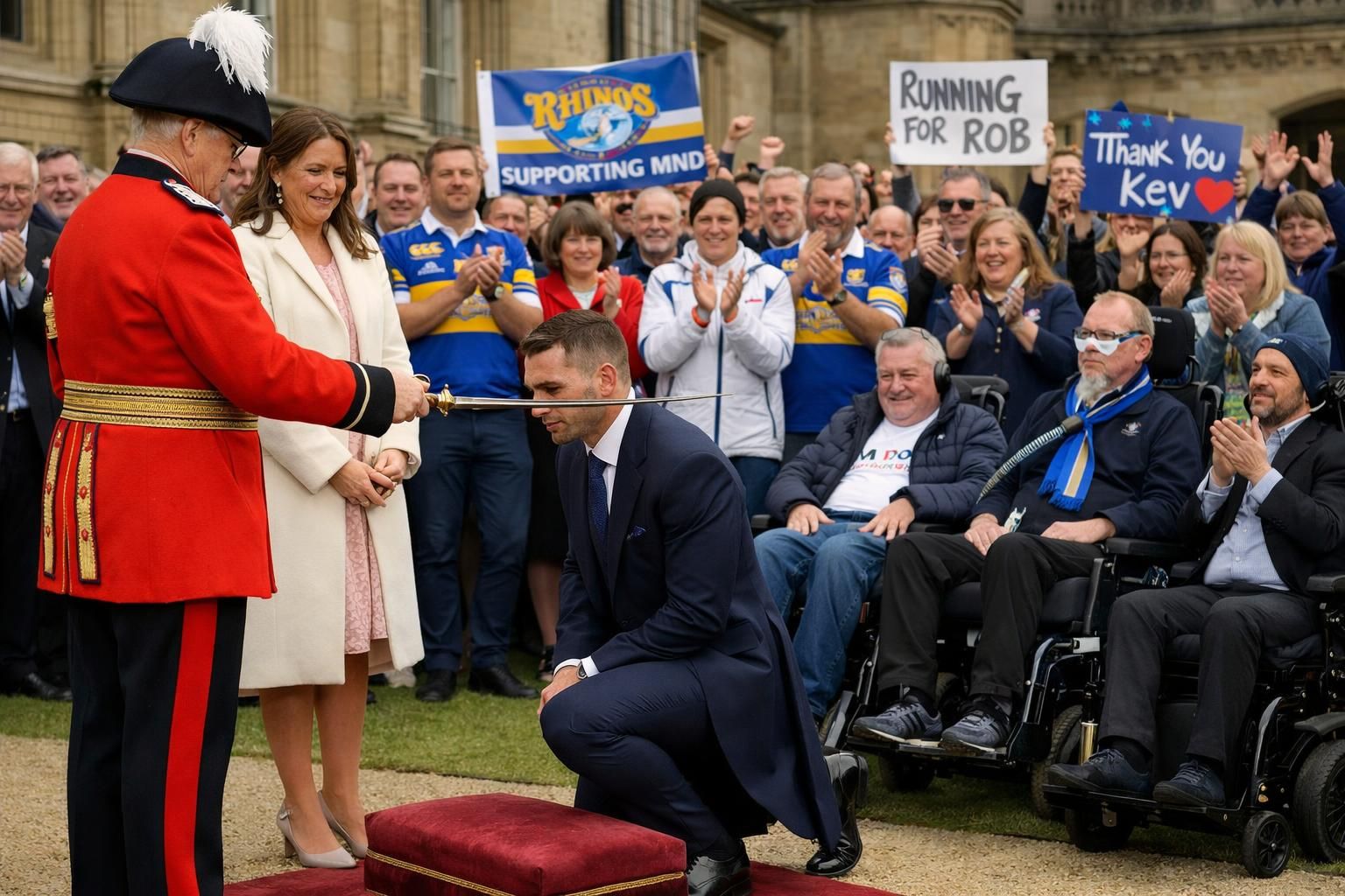 kevin sinfield fait chevalier lors des honneurs de l'anniversaire du roi pour récompenser son engagement exceptionnel dans la collecte de fonds contre la sla, saluant son dévouement et sa générosité.