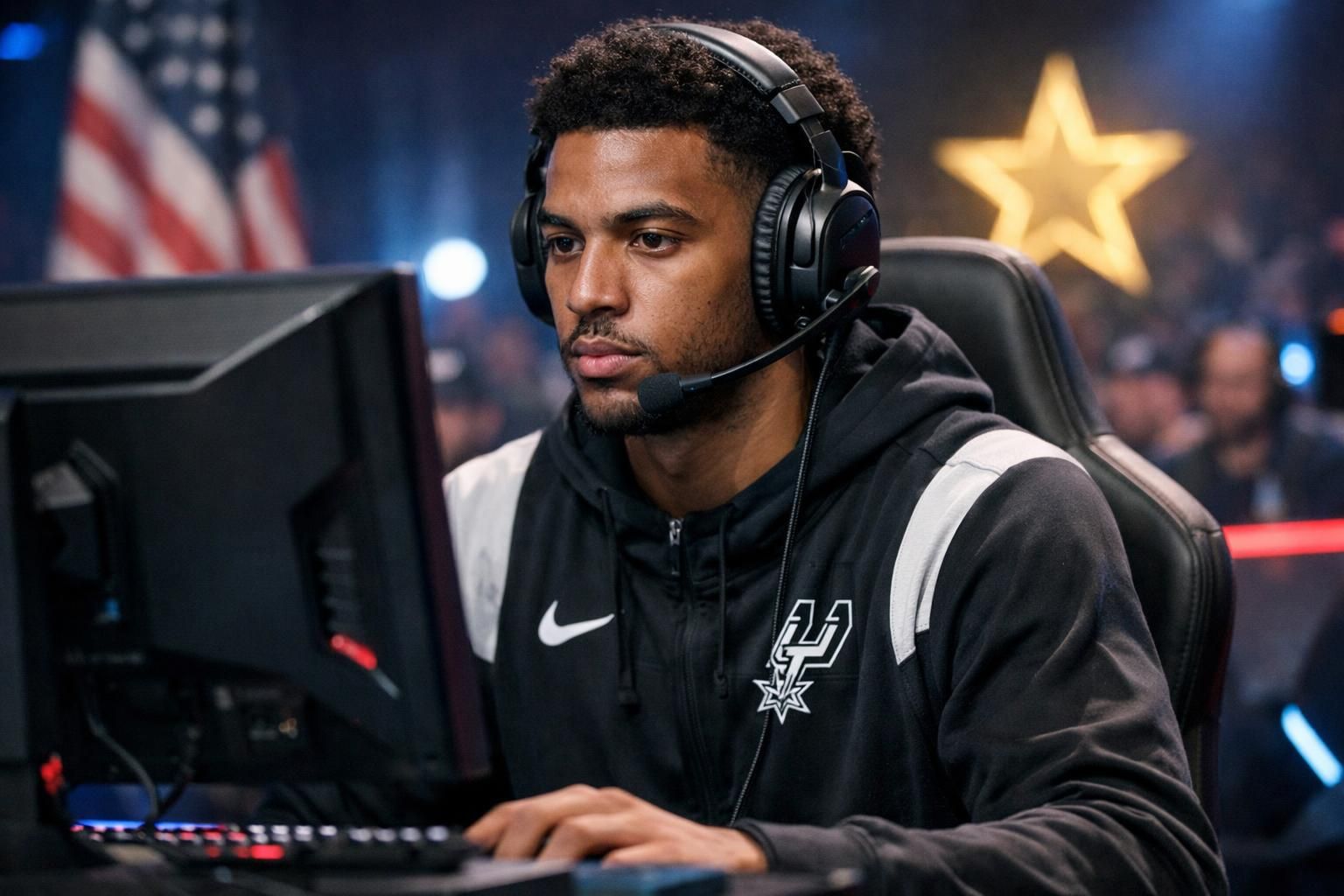 julian champagnie des spurs prend part au tournoi e-sport usaa, un événement dédié à rendre hommage aux familles gold star, combinant sport et hommage solennel.