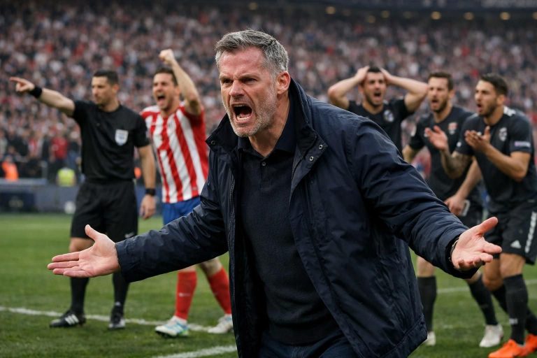 carragher critique vivement l'arbitrage en estimant que le penalty accordé à l'atlético était une décision injustifiée, suscitant la controverse.