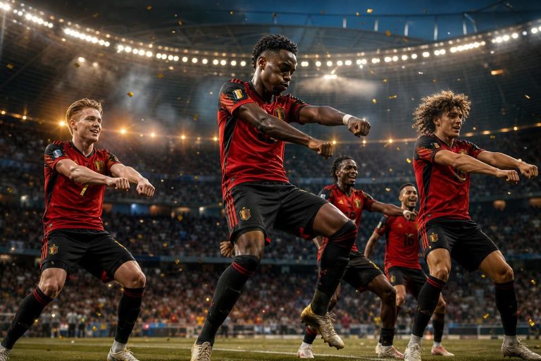 découvrez comment la belgique célèbre sa victoire à la coupe du monde 2026 en reprenant la 'trump dance', un moment mêlant joie intense et controverse avec balogun.