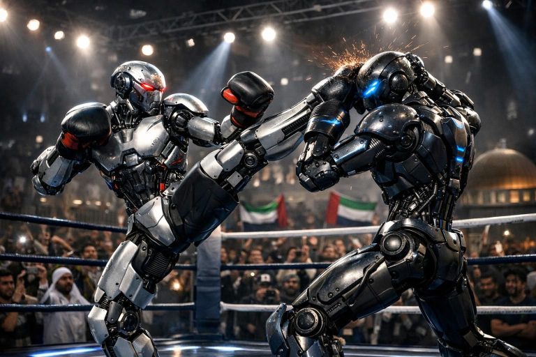 hero esports lance le premier événement de kickboxing mettant en scène des robots humanoïdes au moyen-orient, une révolution alliant technologie et sport.