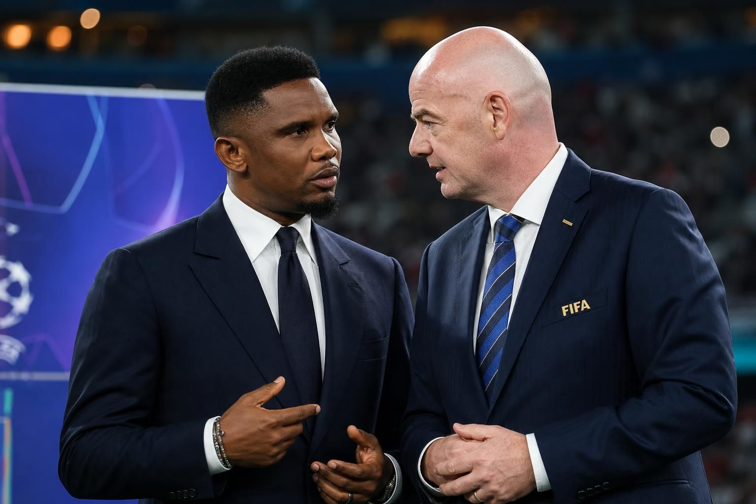 eto'o soutient fermement infantino en affirmant son innocence face aux critiques et controverses liées à son projet de vente, défendant ainsi son intégrité dans le monde du football.