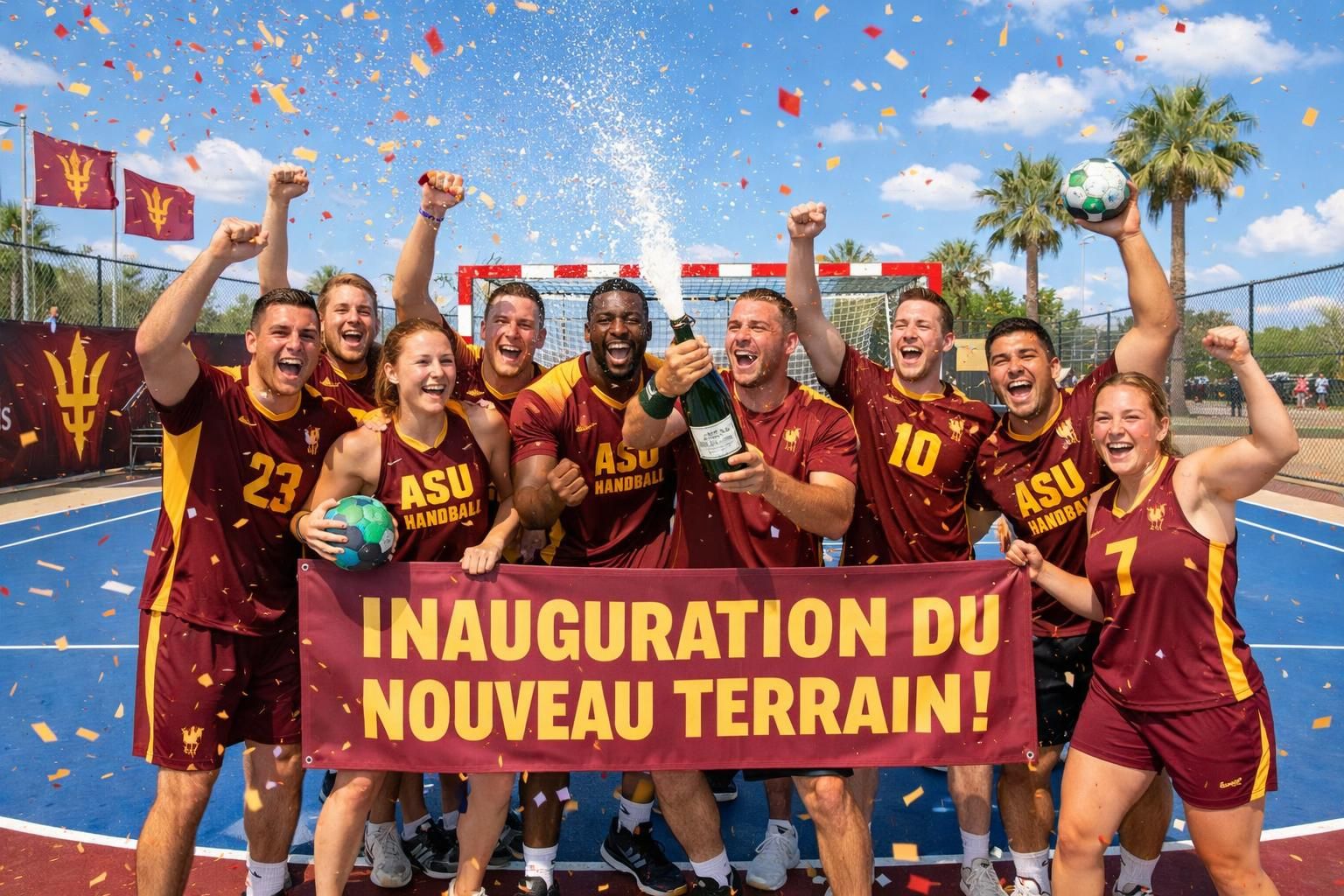 découvrez l'inauguration spectaculaire du nouveau terrain de handball de l'asu, un projet financé à 220 000 $, célébré avec enthousiasme par les joueurs et la communauté.