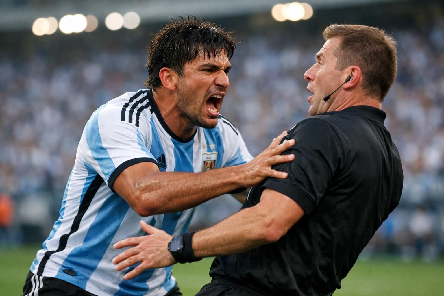 découvrez l'incident impliquant un joueur argentin suspendu quatre matchs pour avoir bousculé un arbitre lors d'une rencontre sportive.