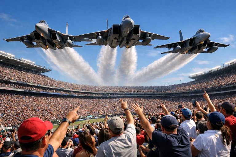 des jets passent à moins de 15 mètres au-dessus d'un stade rempli, provoquant un intense débat sur la sécurité et les risques associés.