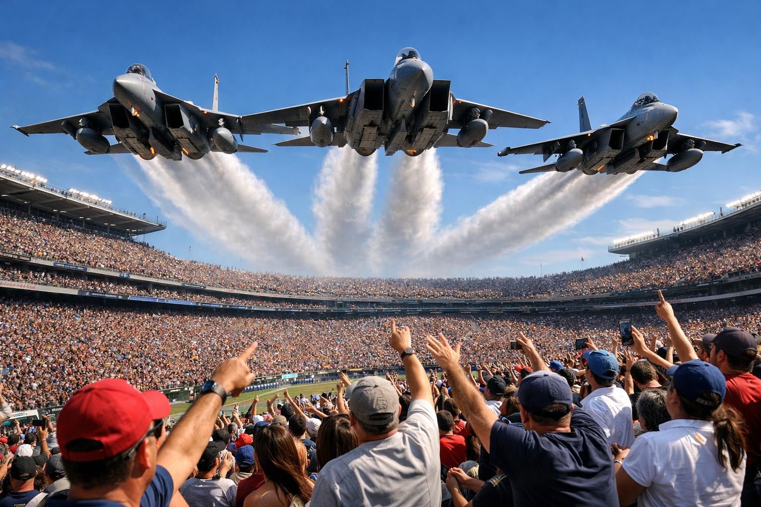 des jets passent à moins de 15 mètres au-dessus d'un stade rempli, provoquant un intense débat sur la sécurité et les risques associés.