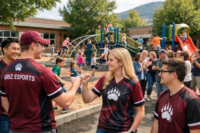 grizzly esports a réuni 15 000 $ pour rénover la cour de récréation d'une école primaire à missoula, offrant un espace de jeu amélioré aux enfants.