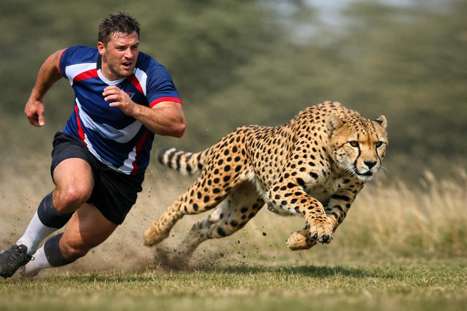 découvrez l'affrontement surprenant entre une star du rugby et un guépard : malgré un départ rapide, la star se fait finalement distancer dans cette course inattendue.