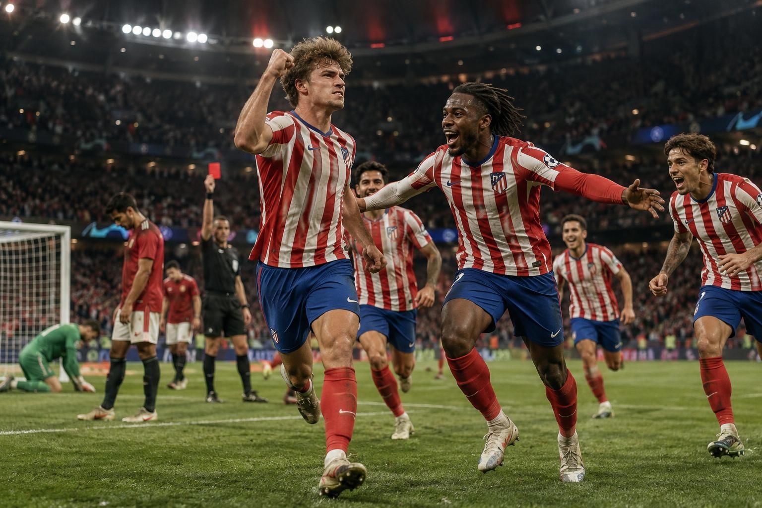 grâce à barrios et lookman, l’atlético madrid s’impose face à manchester united, réduit à dix, et décroche une victoire marquante.