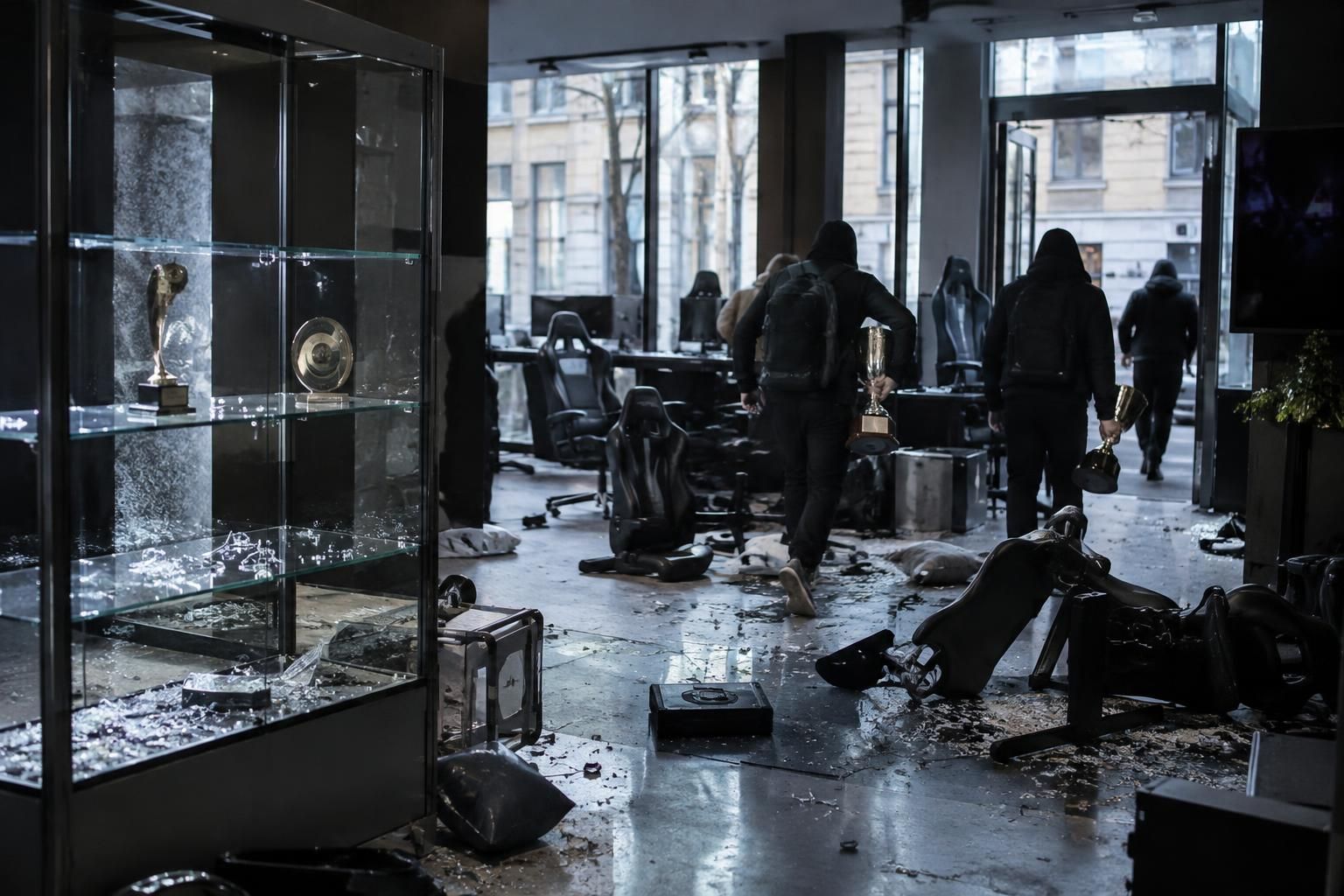 à paris, le v.hive de team vitality a été saccagé. des pillards ont emporté plusieurs trophées, laissant les fans sous le choc.